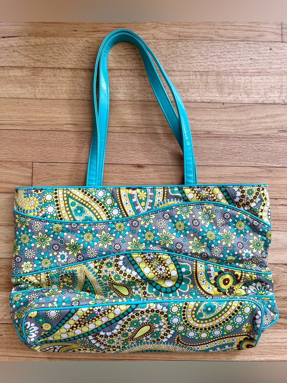 Vera Bradley Tote Bag Turquoise Yellow Paisley Excellent Condition